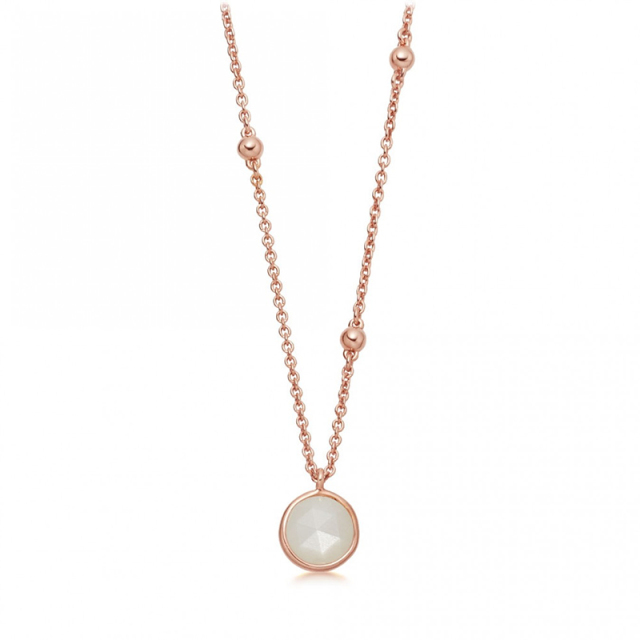 New Arrival Sterling Silver Beaded Chain Stone Pendant Necklace