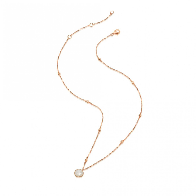 New Arrival Sterling Silver Beaded Chain Stone Pendant Necklace