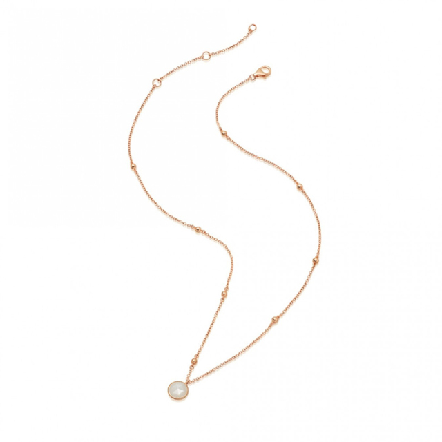 New Arrival Sterling Silver Beaded Chain Stone Pendant Necklace