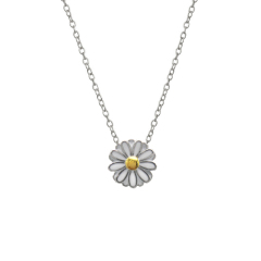 Dainty Sterling Silver Two Tone White Enamel Daisy Necklace