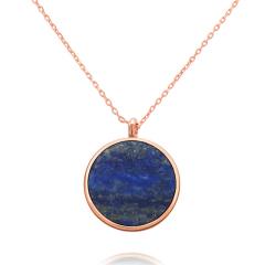 Dainty Sterling Silver Natural Lapis Lazuli Stone Round Pendant Necklace