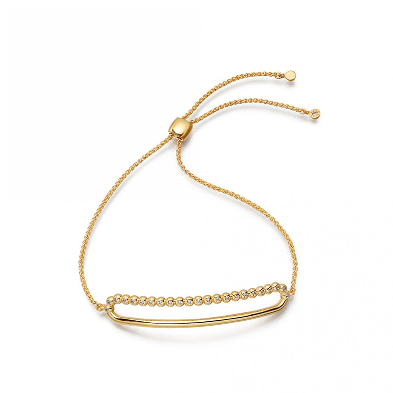 14K Gold Plated Sterling Silver CZ Curved Bracelet Adjustable Size