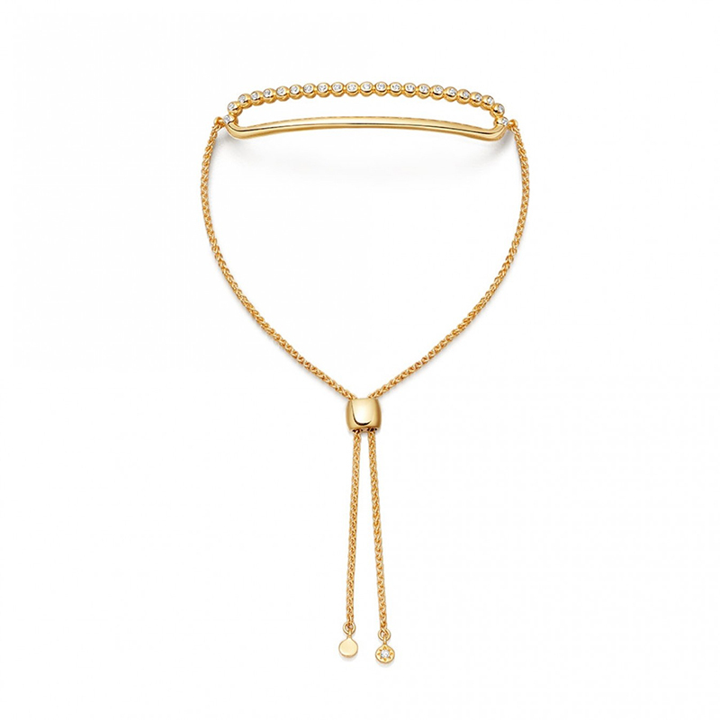 14K Gold Plated Sterling Silver CZ Curved Bracelet Adjustable Size