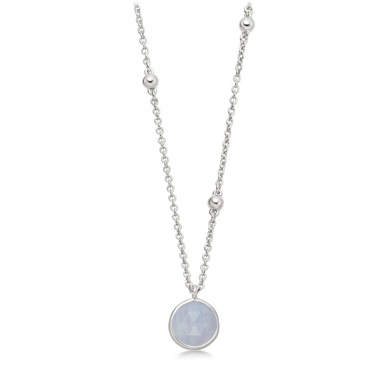 New Arrival Sterling Silver Beaded Chain Stone Pendant Necklace