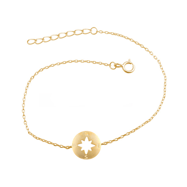 Fashion Jewelry 925 Sterling Silver Yellow Gold Plated Compass Bracelet