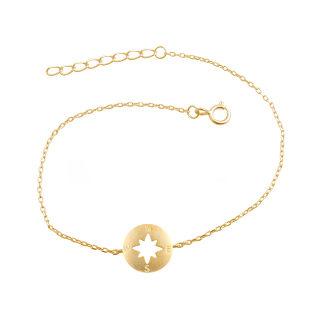 Fashion Jewelry 925 Sterling Silver Yellow Gold Plated Compass Bracelet