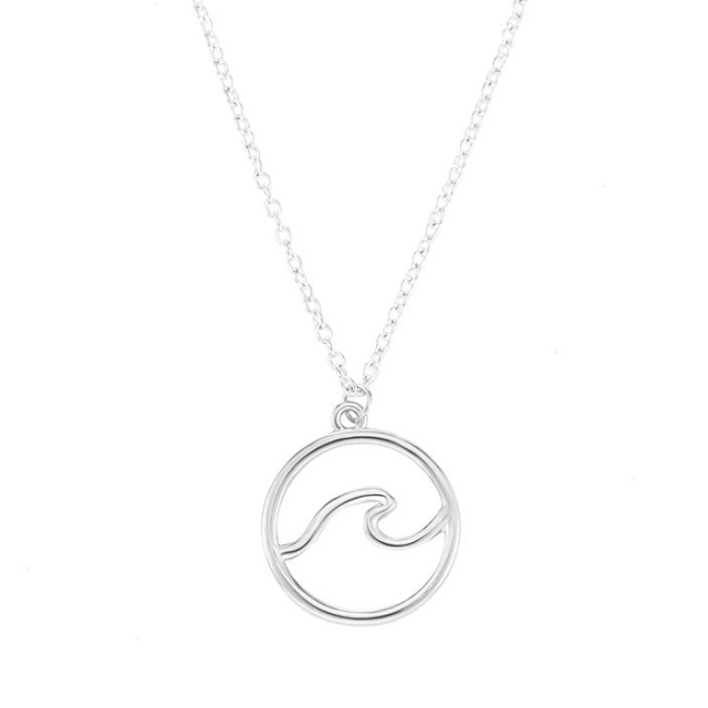 Sterling Silver Plain Round Circle Ocean Wave Necklace