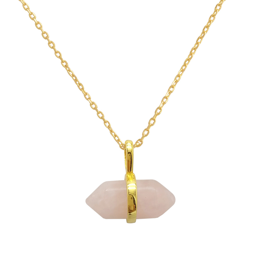 Dainty Sterling Silver Natural Rose Quartz Wand Pendant Necklace