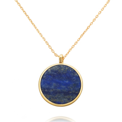 Dainty Sterling Silver Natural Lapis Lazuli Stone Round Pendant Necklace