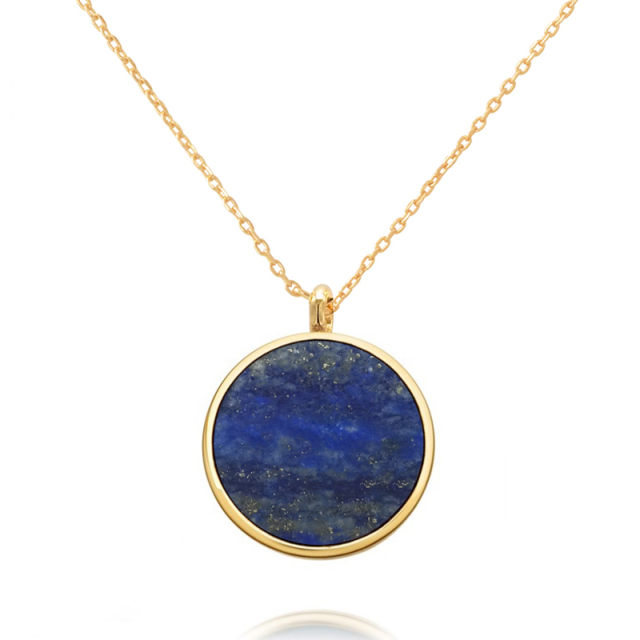 Dainty Sterling Silver Natural Lapis Lazuli Stone Round Pendant Necklace