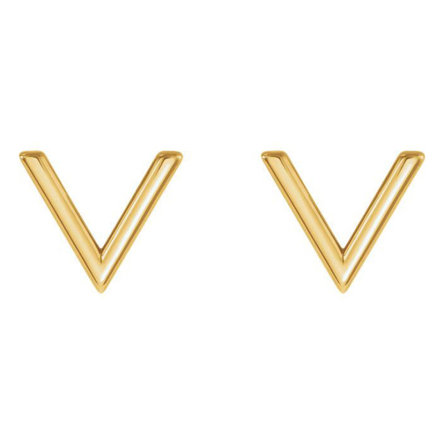 Petite Dedsign Sterling Silver High Polish V Shaped Stud Earrings