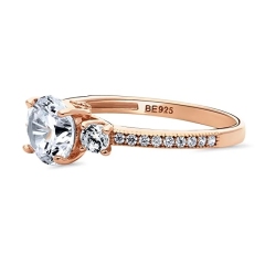 Rose Gold Plated Sterling Silver Cubic Zirconia CZ 3-Stone Promise Engagement Ring