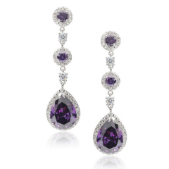 Sterling Silver White and Blue Sapphire Cubic Zirconia Drop Earrings for Wedding
