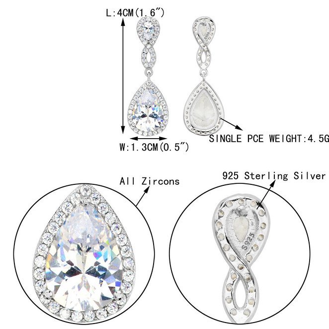 925 Sterling Silver Zirconia Wedding Infinity Pierced Dangle Earrings Clear