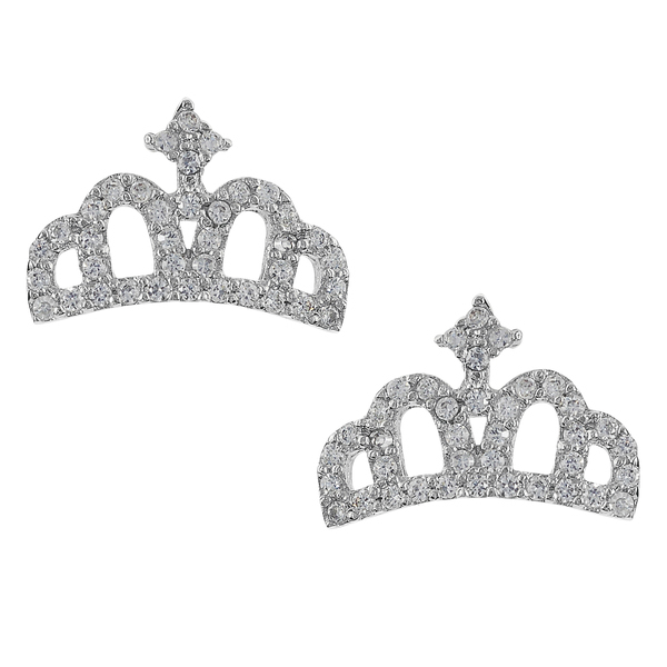 Fashion Cubic Zirconia Crown Stud Earrings in Sterling Silver