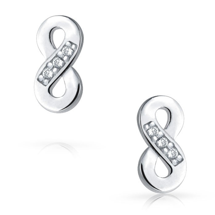 925 Sterling Silver CZ Infinity Symbol Figure Eight Small Stud Earrings