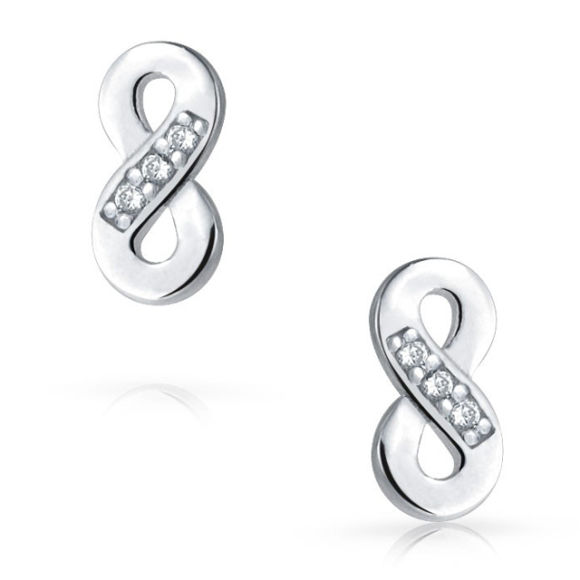 925 Sterling Silver CZ Infinity Symbol Figure Eight Small Stud Earrings