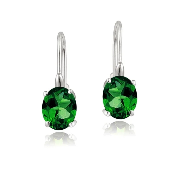 Sterling Silver Oval Gemstone or Cubic Zirconia Birthstone Leverback Earrings