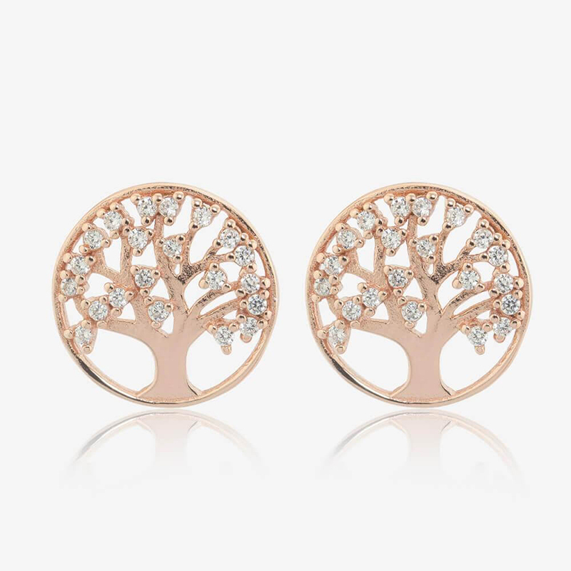 Rose Gold Tree Earrings Cubic Zirconia Tree of Life Earrings in 925 Silver