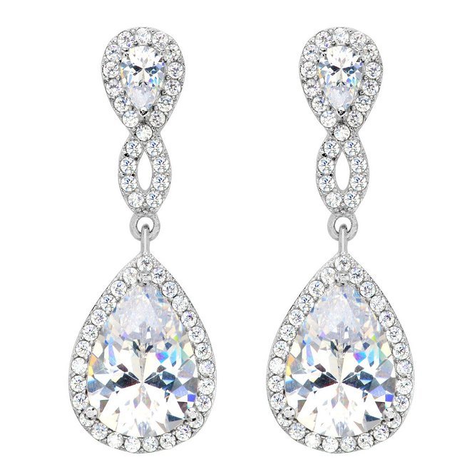 925 Sterling Silver Zirconia Wedding Infinity Pierced Dangle Earrings Clear