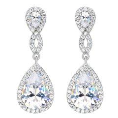 925 Sterling Silver Zirconia Wedding Infinity Pierced Dangle Earrings Clear