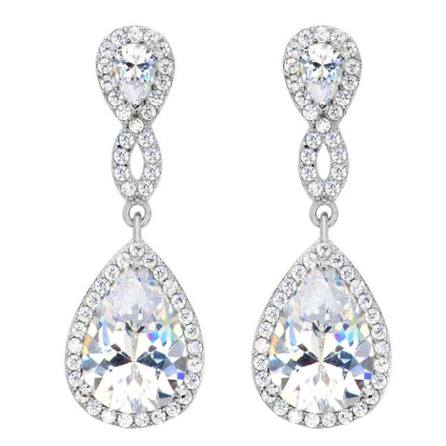 925 Sterling Silver Zirconia Wedding Infinity Pierced Dangle Earrings Clear