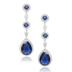 Sterling Silver White and Blue Sapphire Cubic Zirconia Drop Earrings for Wedding
