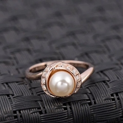 Sterling Silver CZ Women's Simulated Pearl Round Ring