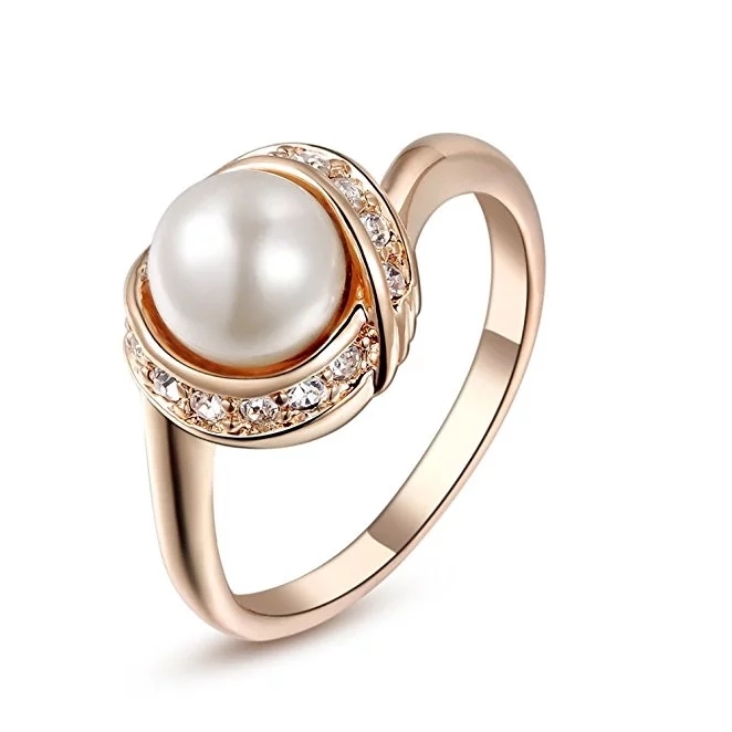 Sterling Silver CZ Women's Simulated Pearl Round Ring