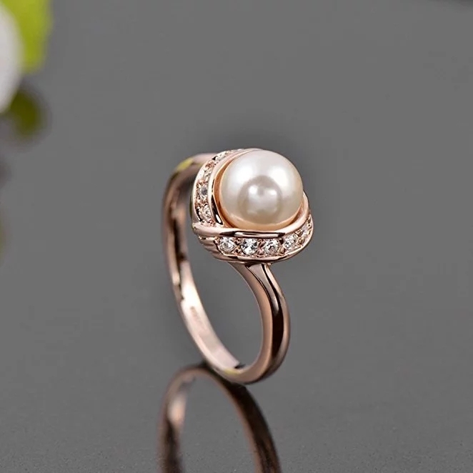 Sterling Silver CZ Women's Simulated Pearl Round Ring