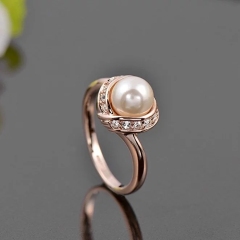Sterling Silver CZ Women's Simulated Pearl Round Ring
