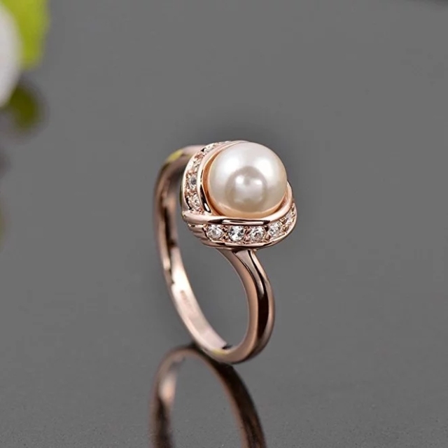 Sterling Silver CZ Women's Simulated Pearl Round Ring