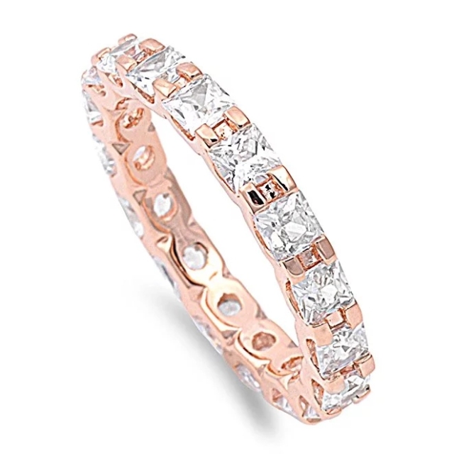 Rose Gold-Tone Plated Alternating Eternity Cubic Zirconia Ring Sterling Silver 925
