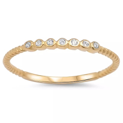 Yellow Gold Over Sterling Silver White Cubic Zircon Bezel Setting Slim Ring