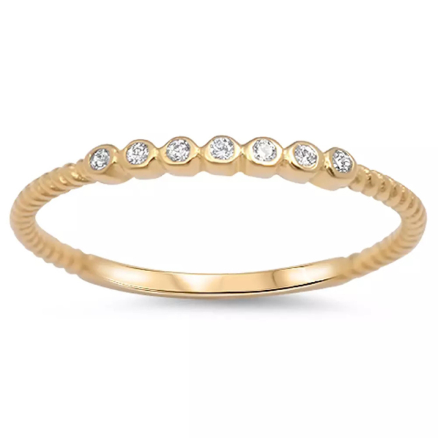 Yellow Gold Over Sterling Silver White Cubic Zircon Bezel Setting Slim Ring