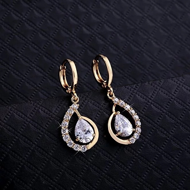18K Gold Plated Cubic Zirconia Hoop Earrings Charming Dangle Earrings for Women
