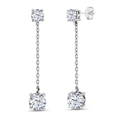 Round White Diamond 925 Sterling Silver Long Dangle Earrings