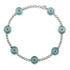 Bezel Set Sapphire Cubic Zirconia Blue Enamel Evil Eye Tennis Bracelet in Silve