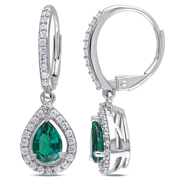 English Lock Created Ruby and Emerald Sapphire Drop Earrings