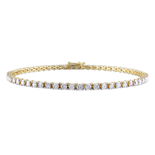 Handmade Jewelry Sterling Silver 14K Gold Diamond Tennis Bracelet