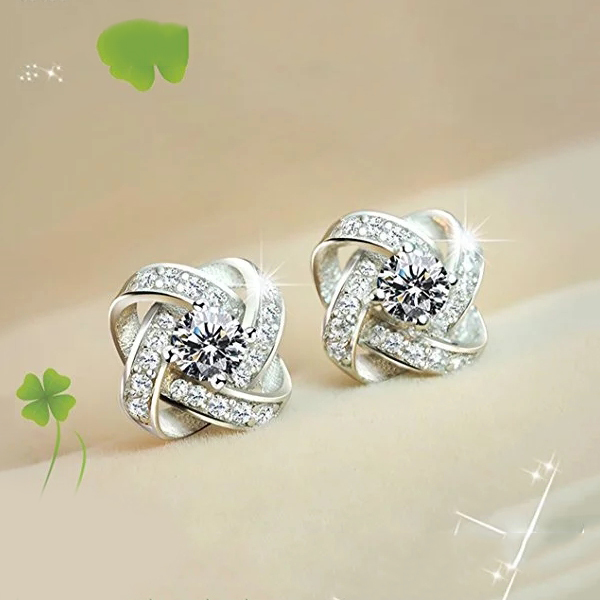 925 Sterling silver Cubic Zirconia Eternal Love Knotes Stud Earrings