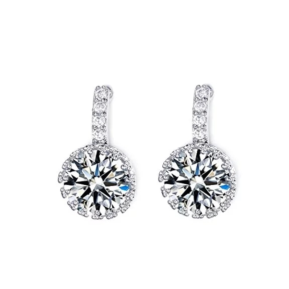 Cubic Zirconia Earrings 925 Silver CZ Stud Earrings for Engagement