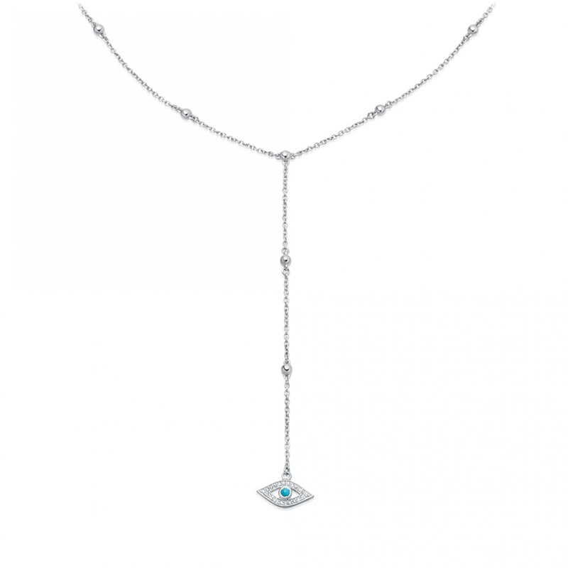 Interested in Silver Jewelry Evil Eye Beaded Lariat Chian with Low-hanging Charm Necklace