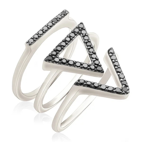 Silver Jewelry Factory Black CZ Fancy Shaped 3 Pieces Snuggle Fit Knuckle Ring Set
