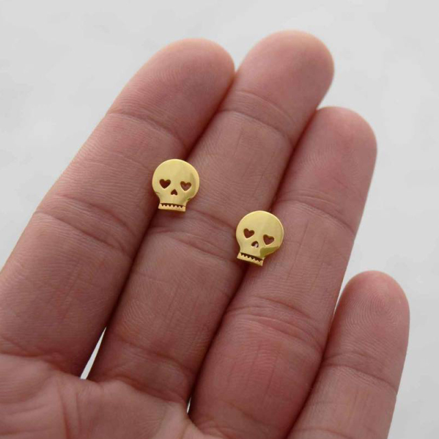 Christmas Jewelry Sterling Silver Mini Skull Stud Earrings HK
