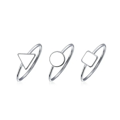 3 Set Minimalist Geometric Pyramid Circle 925 Sterling Silver Midi Knuckle Stackable Ring 1MM Band For Women For Teen