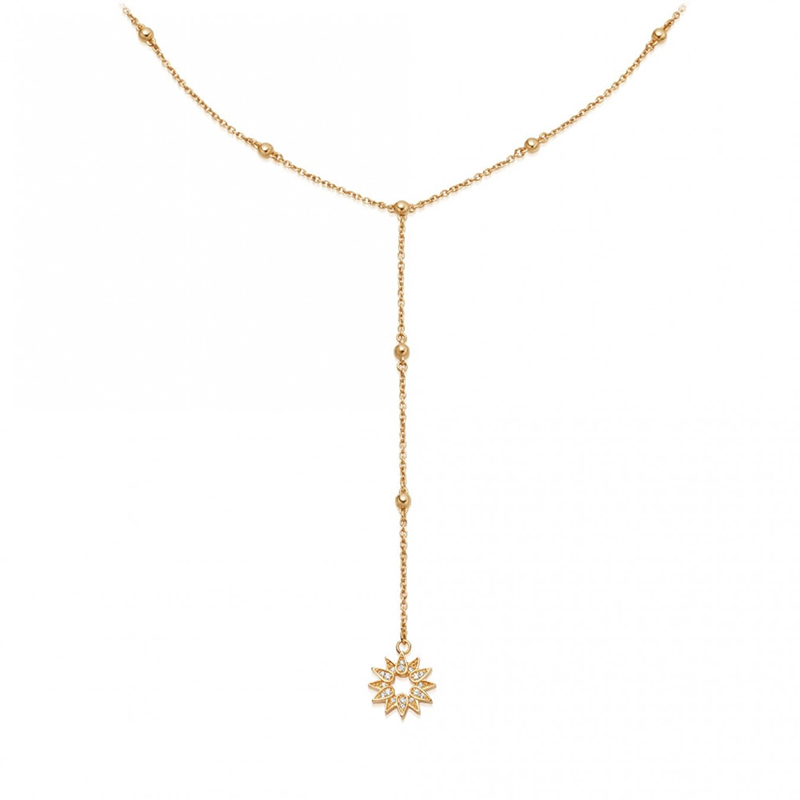 Silver Jewelry Vendor 14K Gold Lariat Beaded Chain Sun Charm Necklace