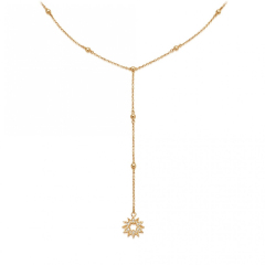 Silver Jewelry Vendor 14K Gold Lariat Beaded Chain Sun Charm Necklace