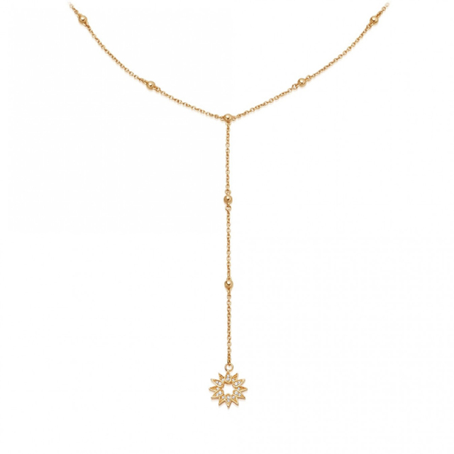 Silver Jewelry Vendor 14K Gold Lariat Beaded Chain Sun Charm Necklace