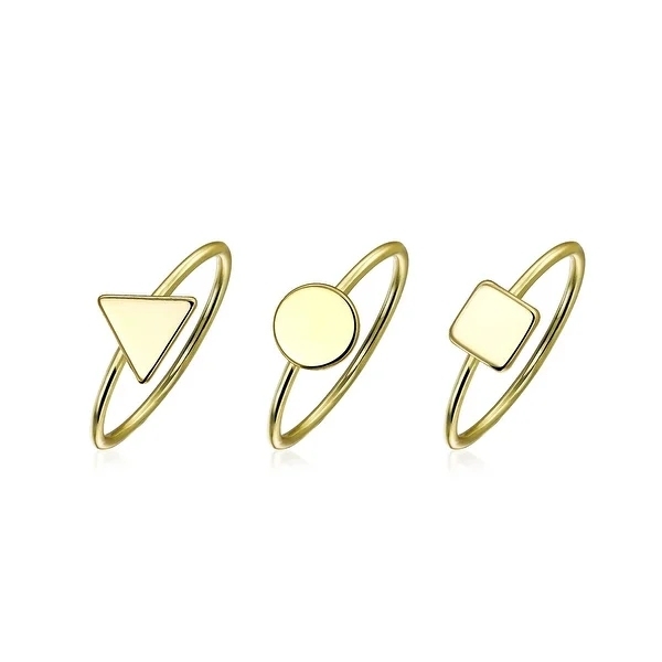 3 Set Minimalist Geometric Pyramid Circle 925 Sterling Silver Midi Knuckle Stackable Ring 1MM Band For Women For Teen
